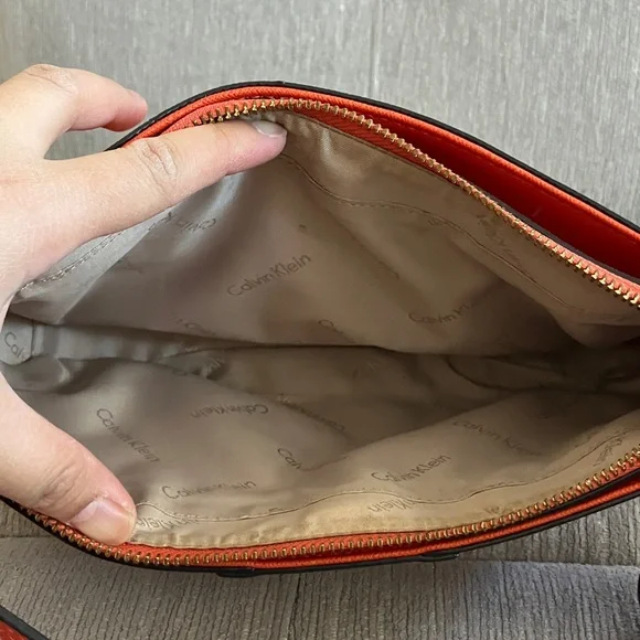 Calvin Klein Vibrant Orange Saffiano Shoulder Bag - Picture 12 of 17